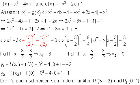 Lösungen Geraden Parabeln VK I • Mathe-Brinkmann